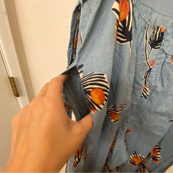 Anthropologie Bel Kazan Blue Floral Evie wide leg jumpsuit l organic cotton L - Picture 10 of 16